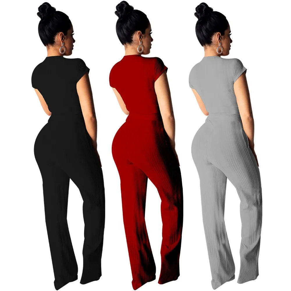 Women Bandage O-Neck Long Sleeve Crop Top Full Pants Tracksuits Two Pieces Set for Women Tops Pants 2 Piece Set Women'S Suit