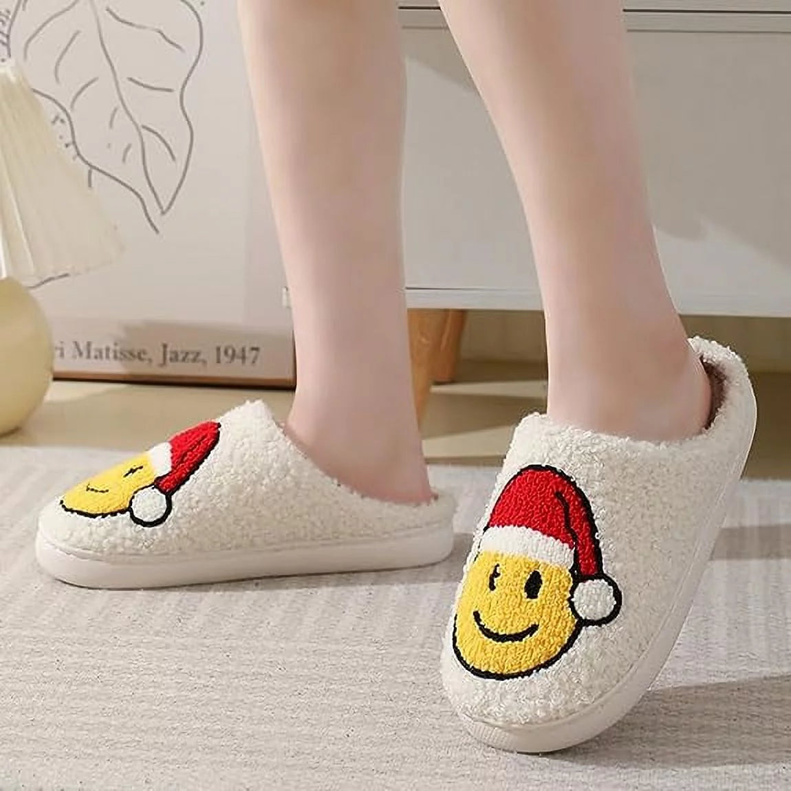 Smile Face Slippers for Women Men, Anti-Slip Soft Plush House Slippers with Memory Foam Slip Cute Cartoon Shoes Warmth for Indoor Outdoor（40/41)