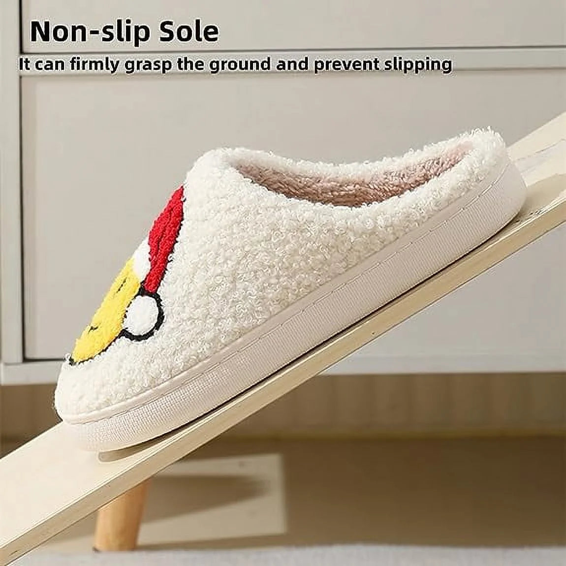 Smile Face Slippers for Women Men, Anti-Slip Soft Plush House Slippers with Memory Foam Slip Cute Cartoon Shoes Warmth for Indoor Outdoor（40/41)